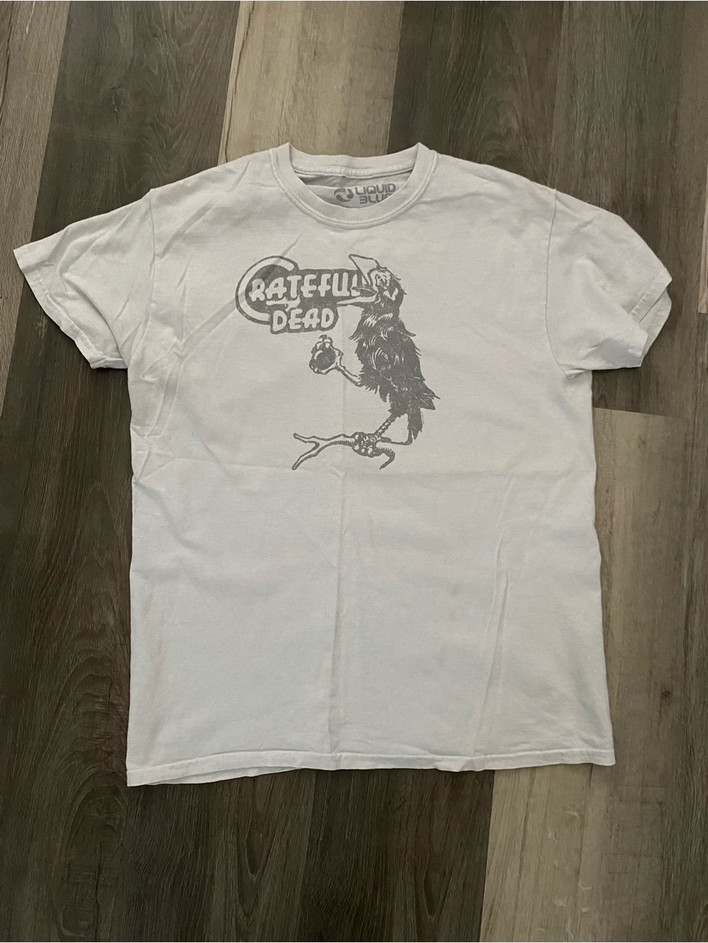 Liquid Blue White Grateful Dead Short Sleeve Tee with Gray Graphic